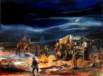 La fogata Chuck Wagon Night Moon de Rahming Pinturas al óleo